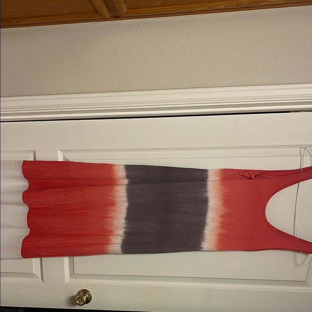 Red and Gray Tie-Dye Fitted Maxi Dress